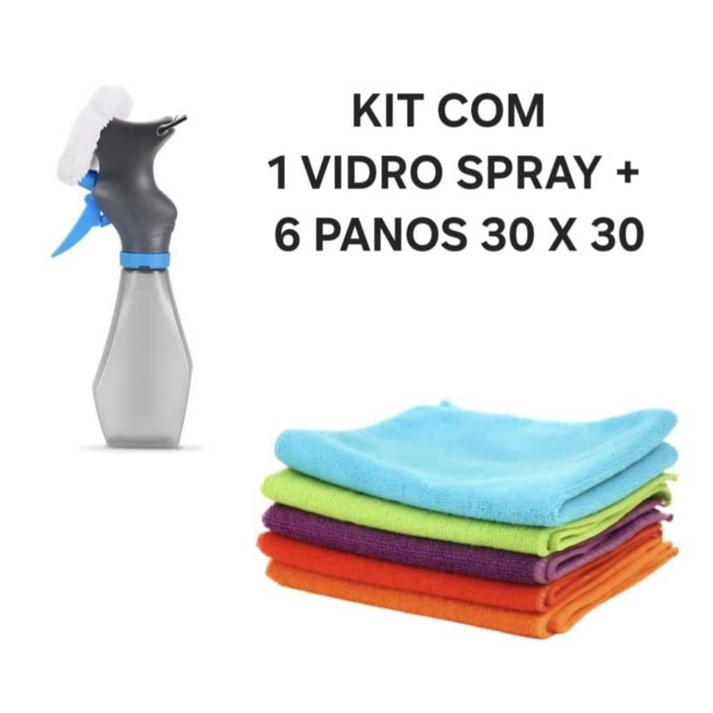 Kit Com 01 Rodo Limpa Vidro +  06  Panos Limpeza 30 x 30  Microfibra Limpeza Profunda Praticidade Casa e Carro
