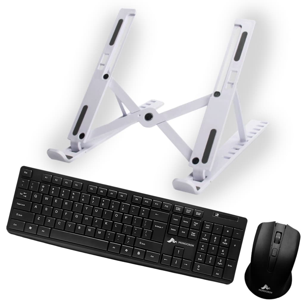 KIT SUPORTE NOTEBOOK MAIS TECLADO E MOUSE SEM FIO - CS30 BRANCO, TECLADO SEM FIO