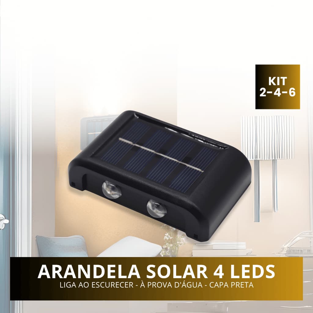 Kits Luminária Led Solar Arandela Parede Jardim 4s 4 Leds Luz Quente 3000k