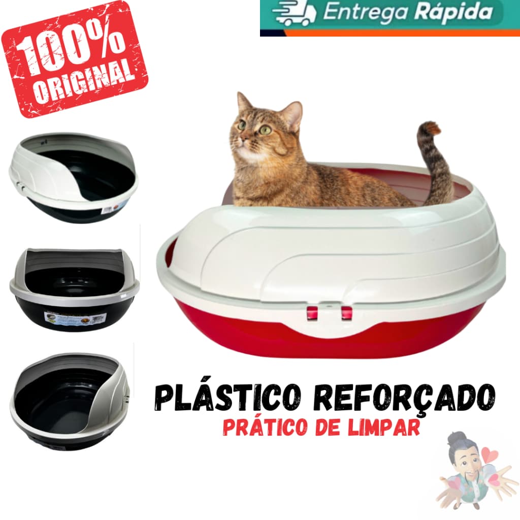 Caixa de Areia Sanitária Bandeja Higiênica Grande Com Arco Para Gato Furacão Pet
