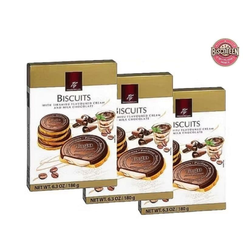 KIT 03 BISCOITO COM CHOCOLATE AO LEITE E CREME DE TIRAMISÙ 180G CADA - IMPORTADO DA POLÔNIA