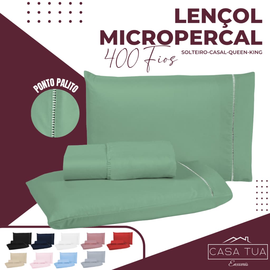 Kit Jogo de Lençol 03 e 04 Peças 400 Fios Cama Solteiro Casal Queen Micropercal Ponto Palito