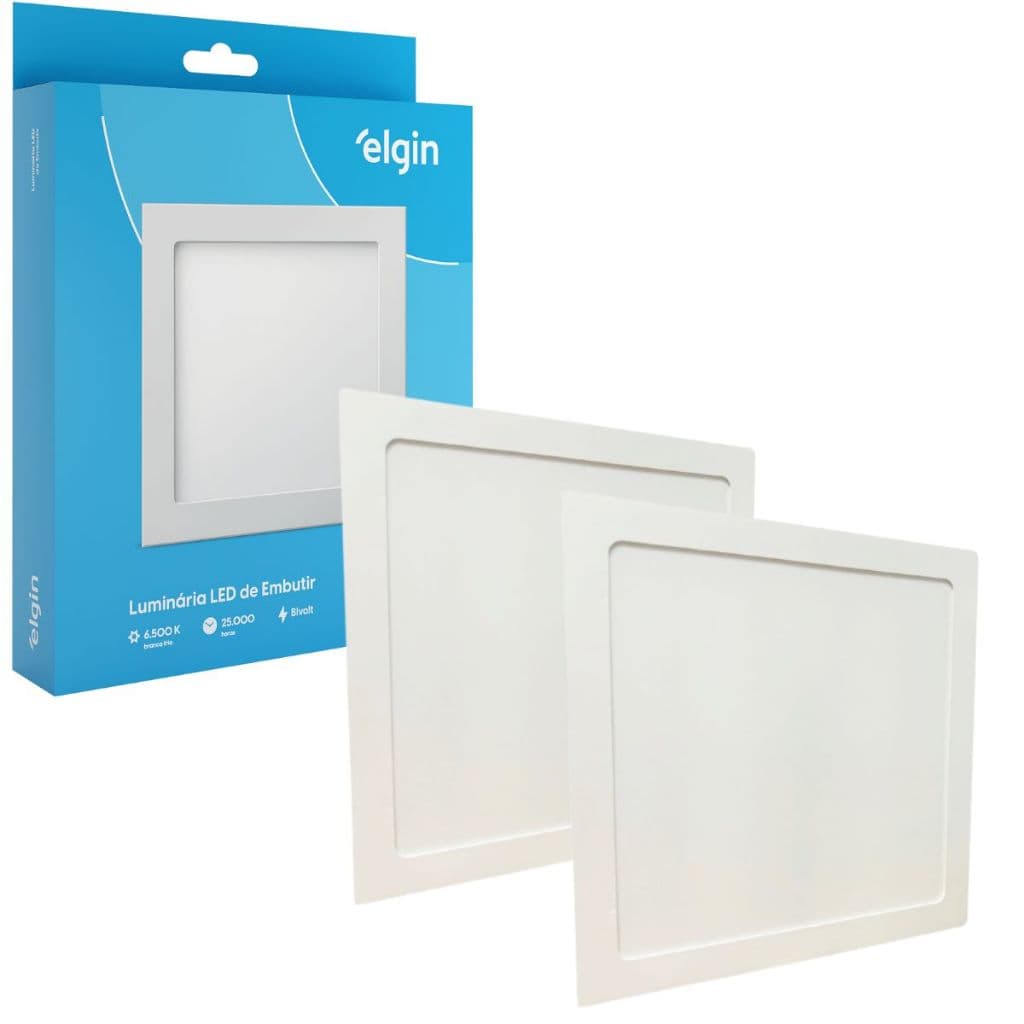 Kit 2 Luminaria Painel Plafon Embutir Bivolt Quadrado 24w Led Teto - ELGIN