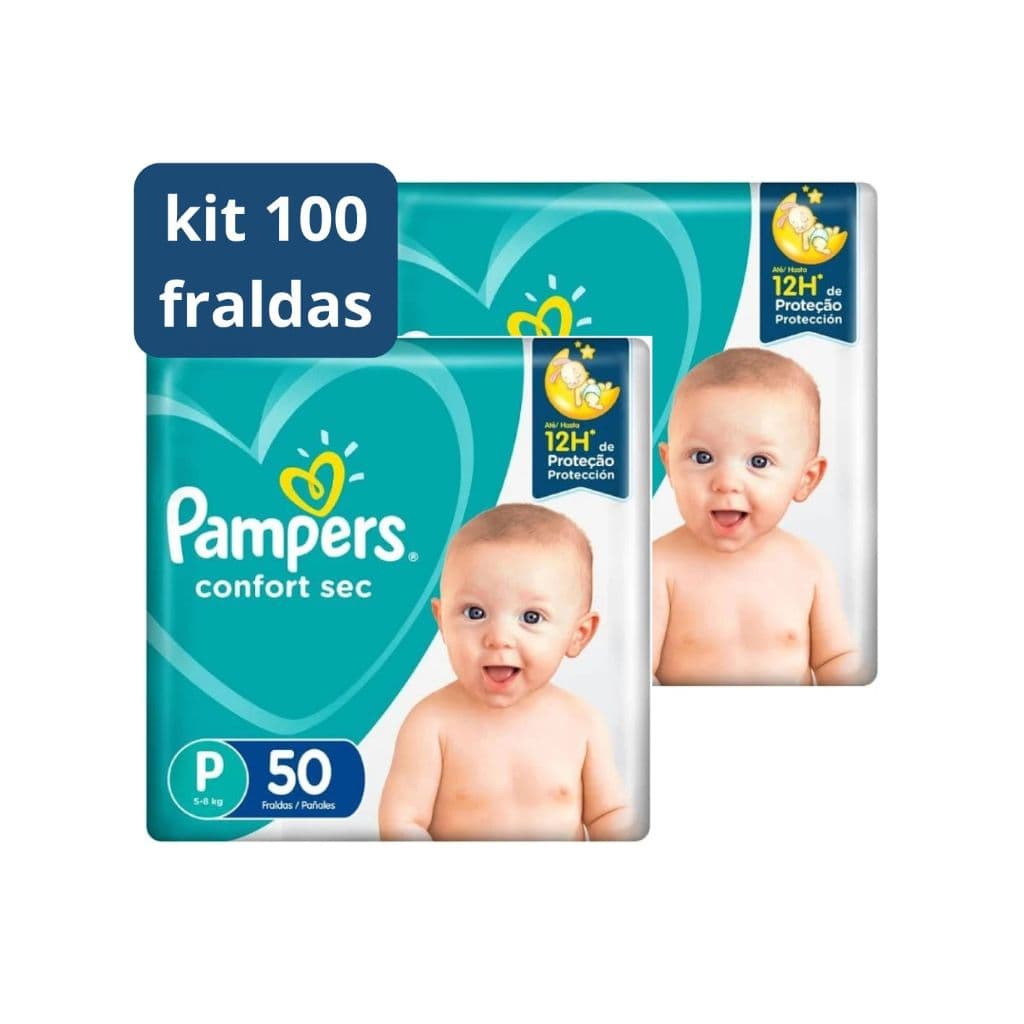 KIT Pampers Confort Sec Tamanho P  (3- 8 kg)- 100 unidades (2 PACOTES)