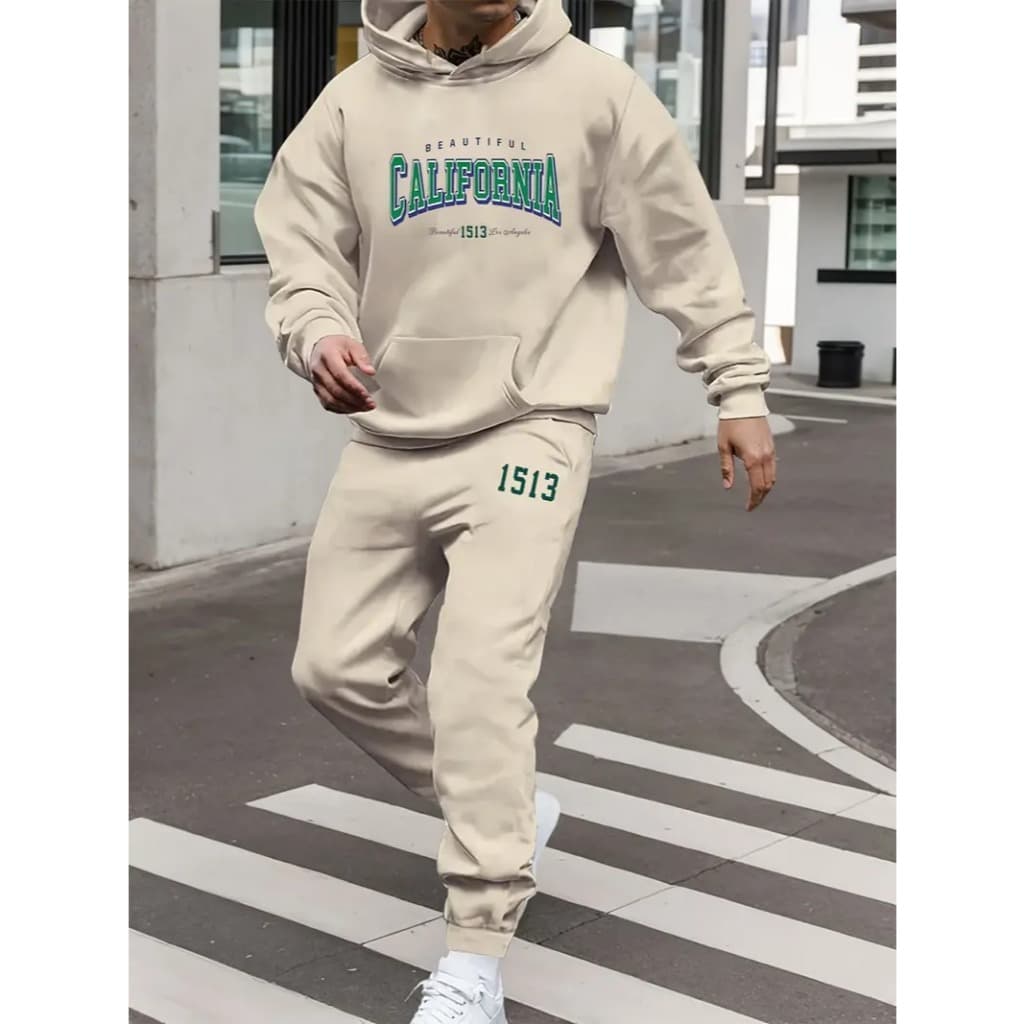 Conjunto Canguru California 1513 Casaco Blusa de Frio Com Bolso e Capuz + Calça Moletom 1513 Unissex