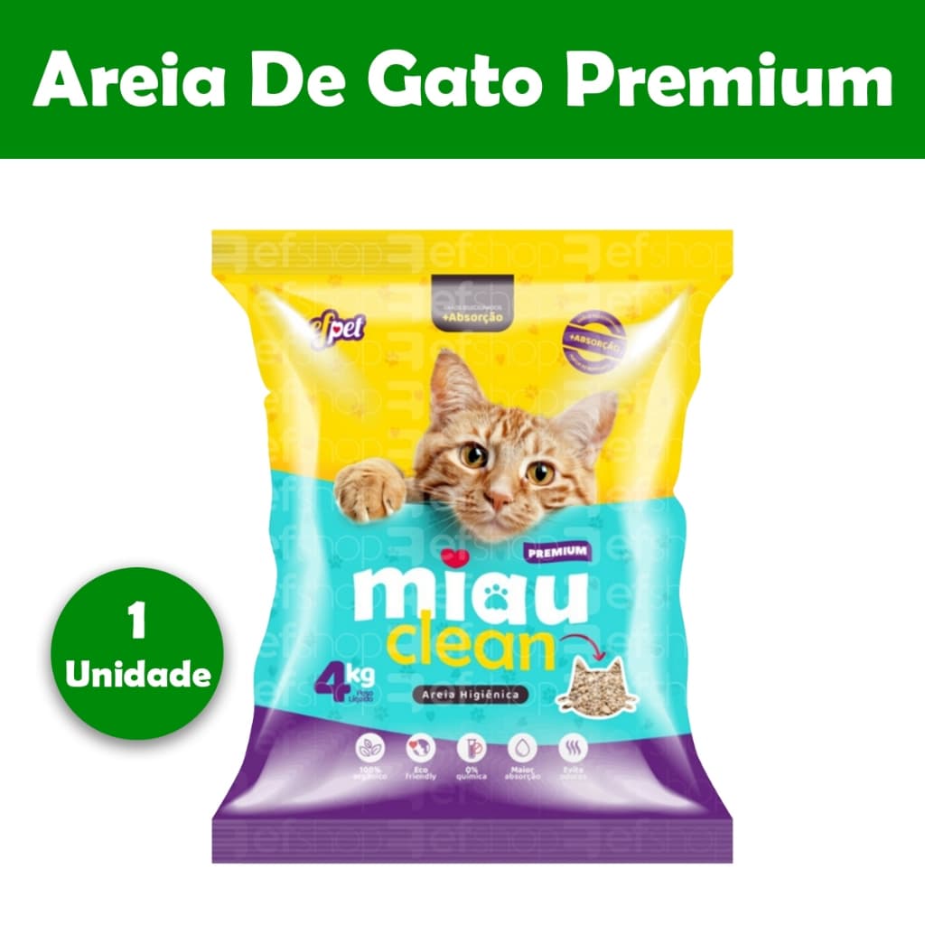 Pacote De Areia Sanitária 4kg Antiodor Tira Cheiro Miau Clean Gatos Tradicional 100% Natural
