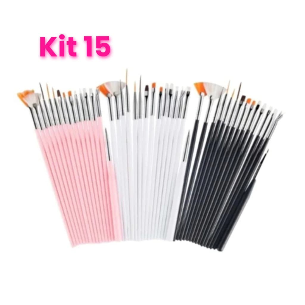 Kit Completo Com 15 Pincéis De Unhas Gel Uv Manicure Acrigel Profissional Salão Barato