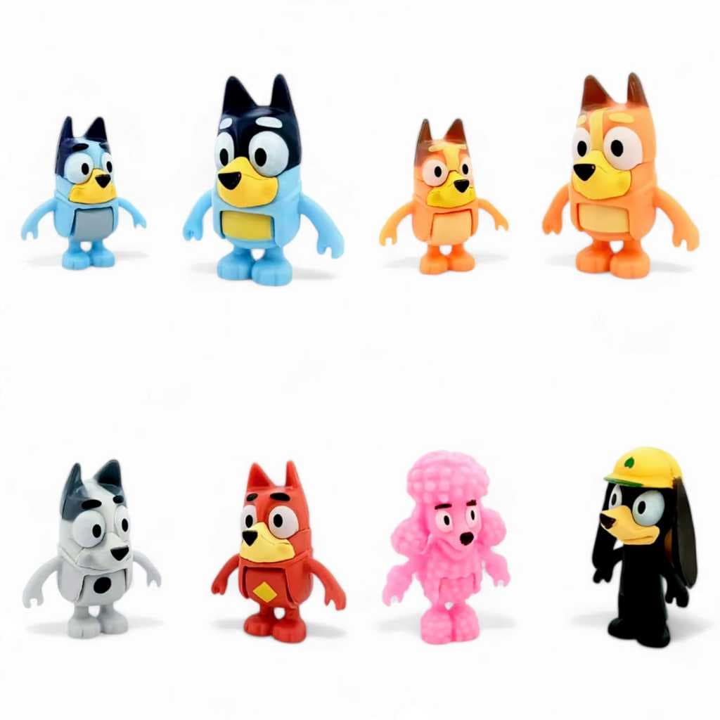 Kit C/8 Bonecos Articulados Turma Amigos Bingo Bluey Brinquedos Coleção Pvc 6cm.