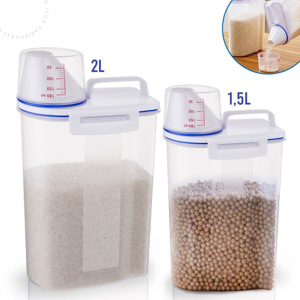 Pote Hermético Com Copo Medidor Dispenser Organizador Dosador Multiuso Porta Mantimentos 2L 1,5L