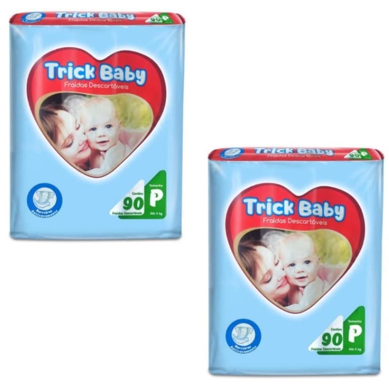 Kit 2 Pacotes Fraldas Descartável Trick Baby  Tamanho P 180 Fraldas Total