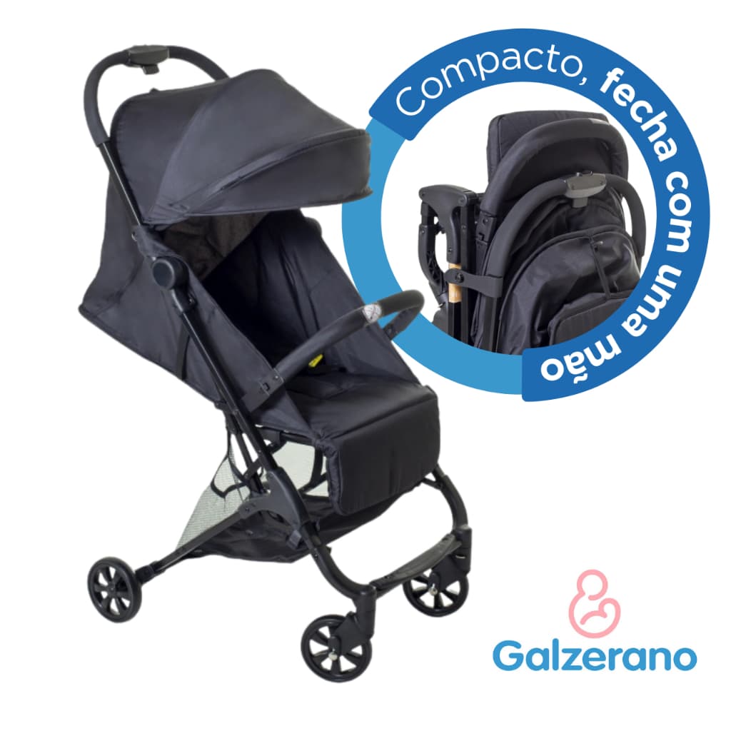 Carrinho de Passeio para Bebê Bali Galzerano Preto RN até 15kg Carrinho Dobravel