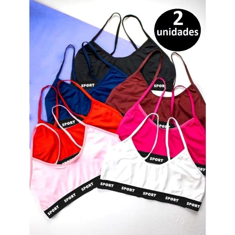 Kit 2 top feminino academia fitness alcinha sem bojo