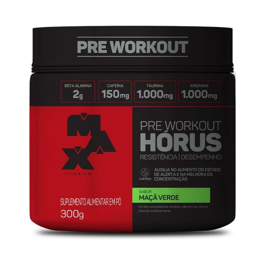 Pré Treino Max Titanium Hórus Sabor Maça Verde Pote 300g