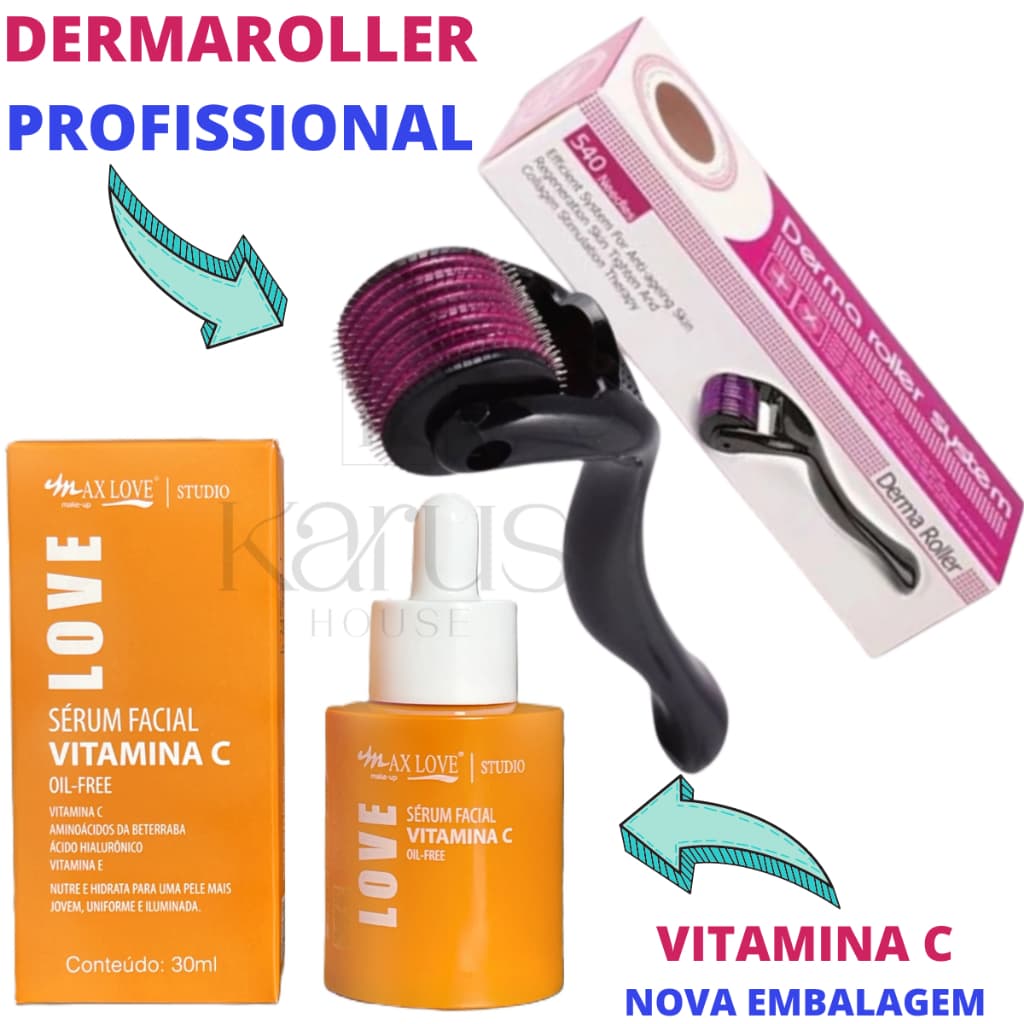Sérum Vitamina C Kit Com Microagulhamento Dermaroller Original Profissional Para Usar em Casa