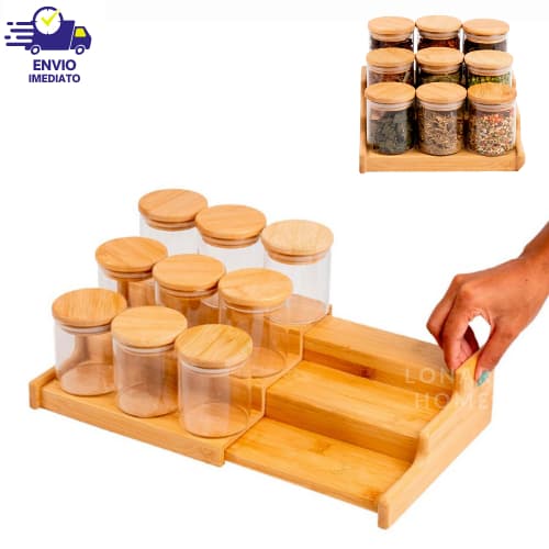 Suporte de Bambu Rack Organizador 3 Níveis Para Potes Mantimentos Temperos Multiuso