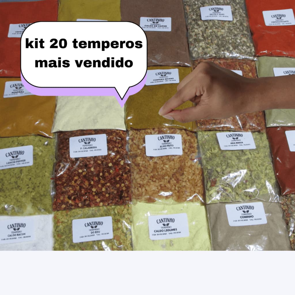 Kit com 20 unidades de Temperos e Condimentos natrurais para cozinha especiarias lemon peppe chimichurri paprica saboros