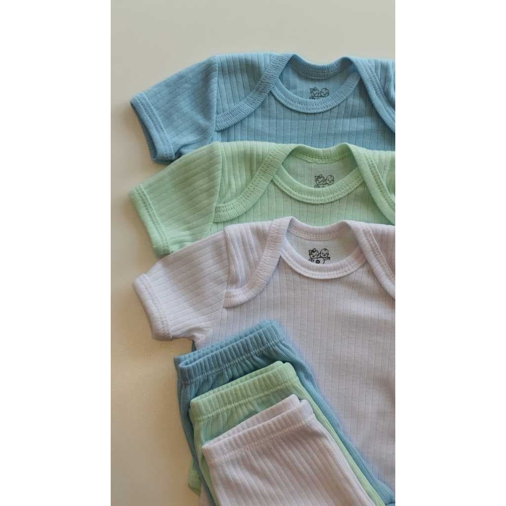 Kit 3 Body + Shorts Canelado Verão Manga Curta Menina e Menino Roupas Para Bebê Conjunto de Bebê