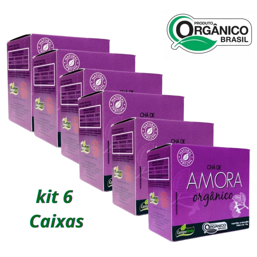 KIT 6 CX Chá Orgânico Amora sem Agrotóxico 60 Sachês Campo Verde