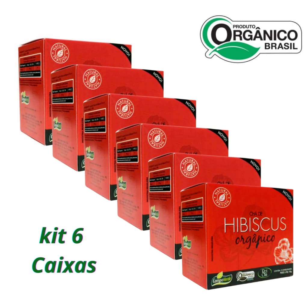 KIT 6 CX Chá hibiscus 60 sachês orgânico Campo Verde