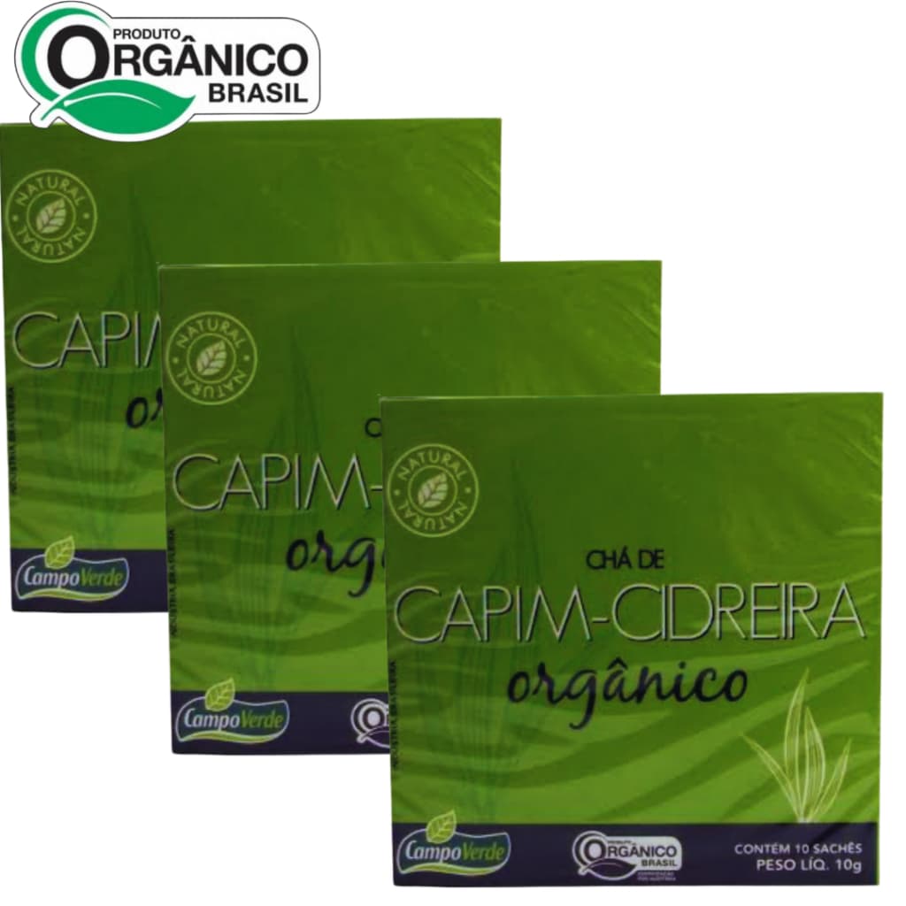 KIT 3 Chá Capim-Cidreira 30 sachês orgânico Campo Verde