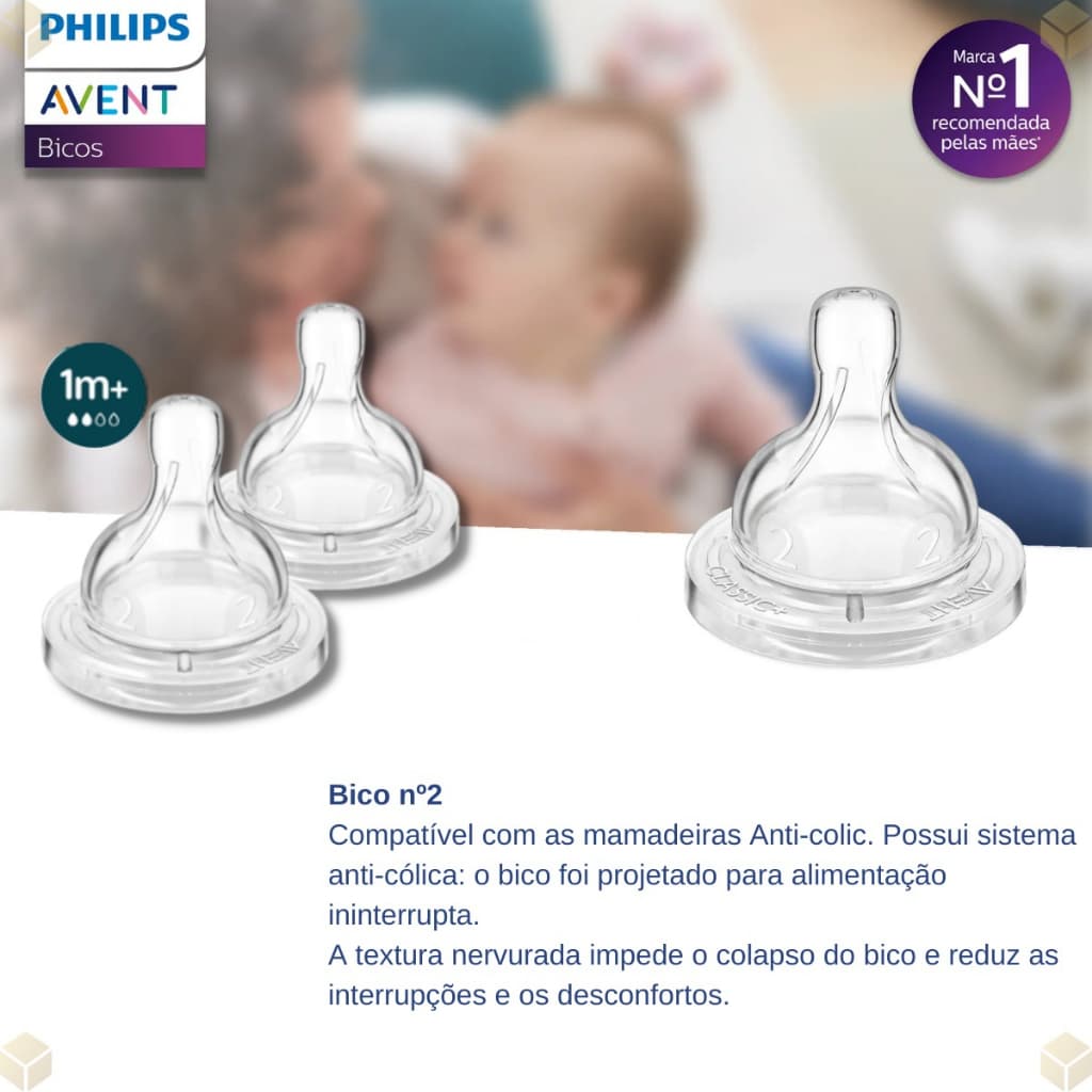 Bico De Mamadeira Clássica Anti-colic N° 2 1m+ Avent 2 Unidades