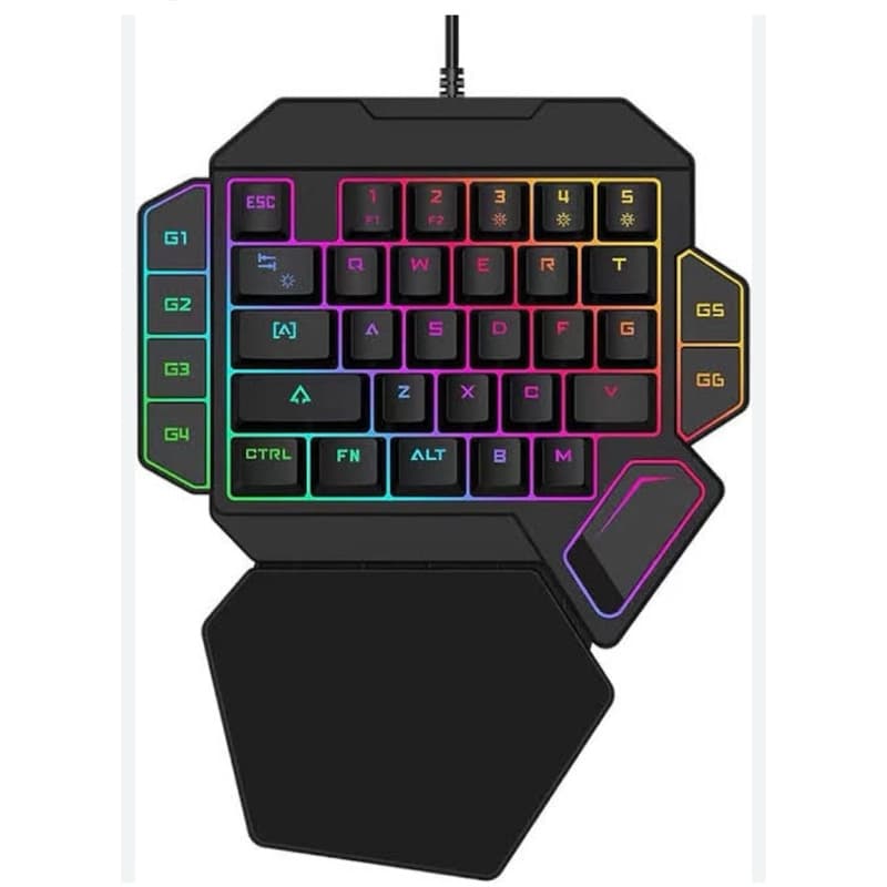 Teclado de uma mão luminoso para jogos teclado mecânico USB K50 RGB com fio luminoso