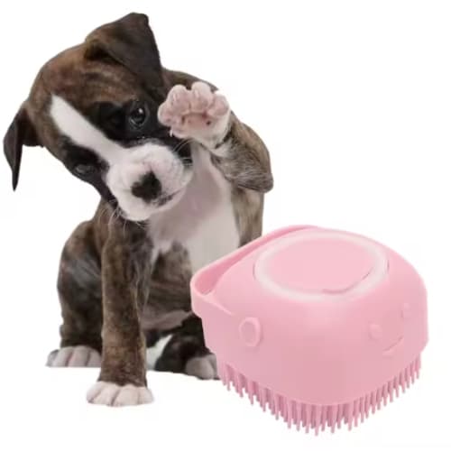 Escova Silicone Para Banho Massageador Dispenser Shampoo Sabonete Liquido Cachorro Gato Pet