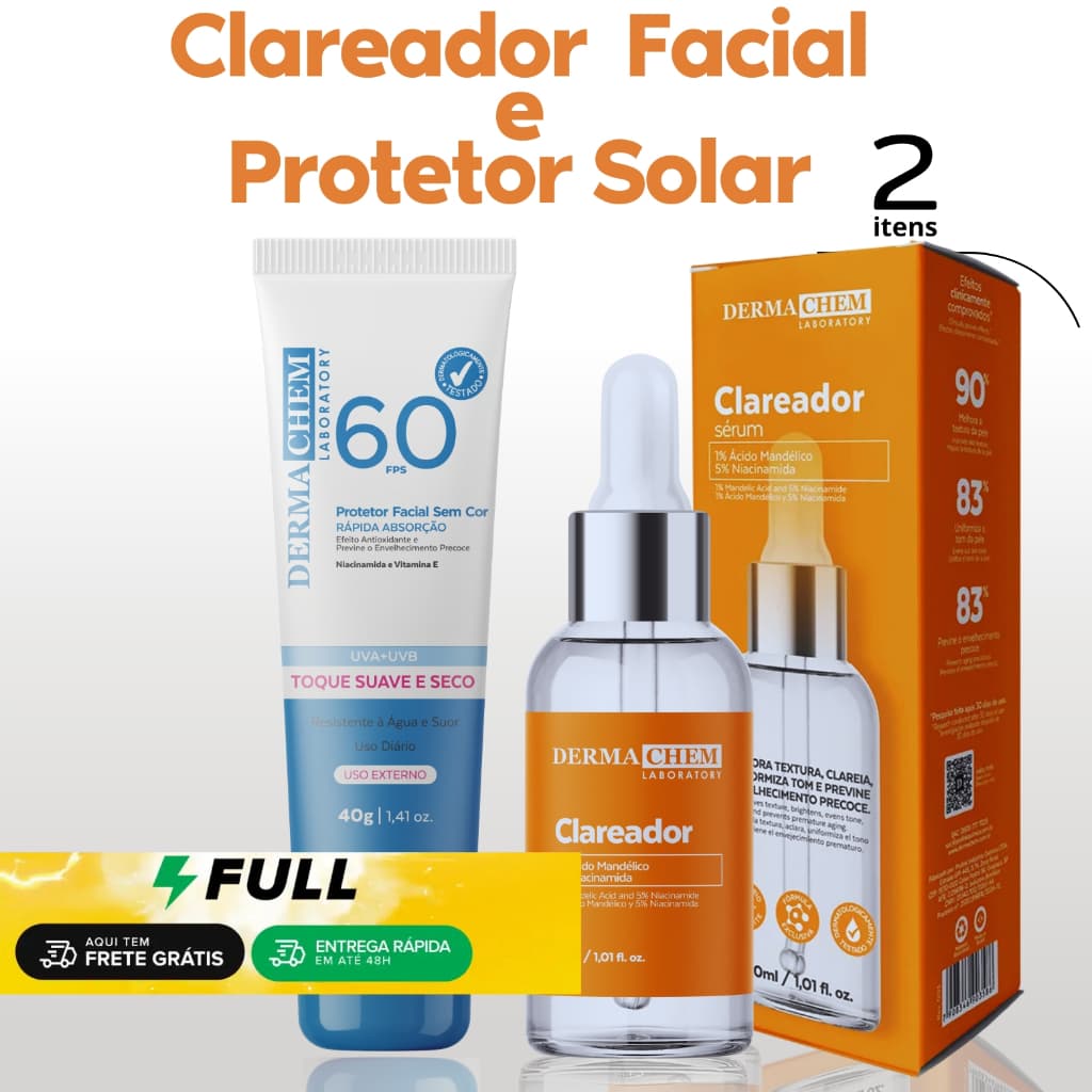 Protetor Solar Facial FPS 60 e Sérum Clareador Dermachem