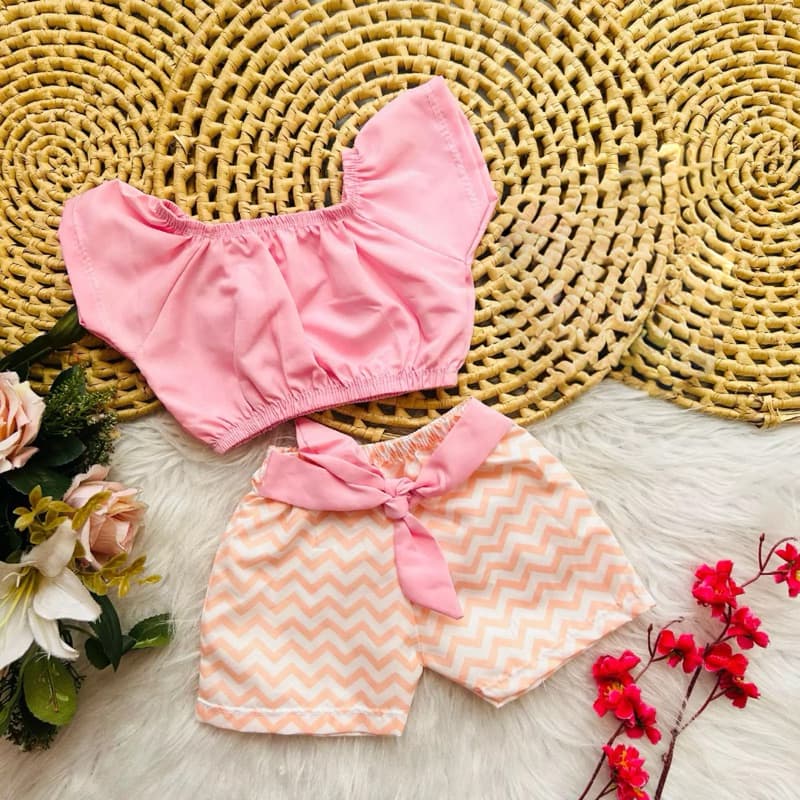 Conjunto Bebê Menina 3 a 6 Meses Cropped e Short Estampado - Kit Roupa Bebê Menina Verão