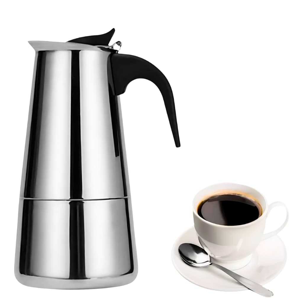 Cafeteira Tipo Italiana Aço Inox 9 Xícaras Expresso Café Moka Com Pegador Manual Premium