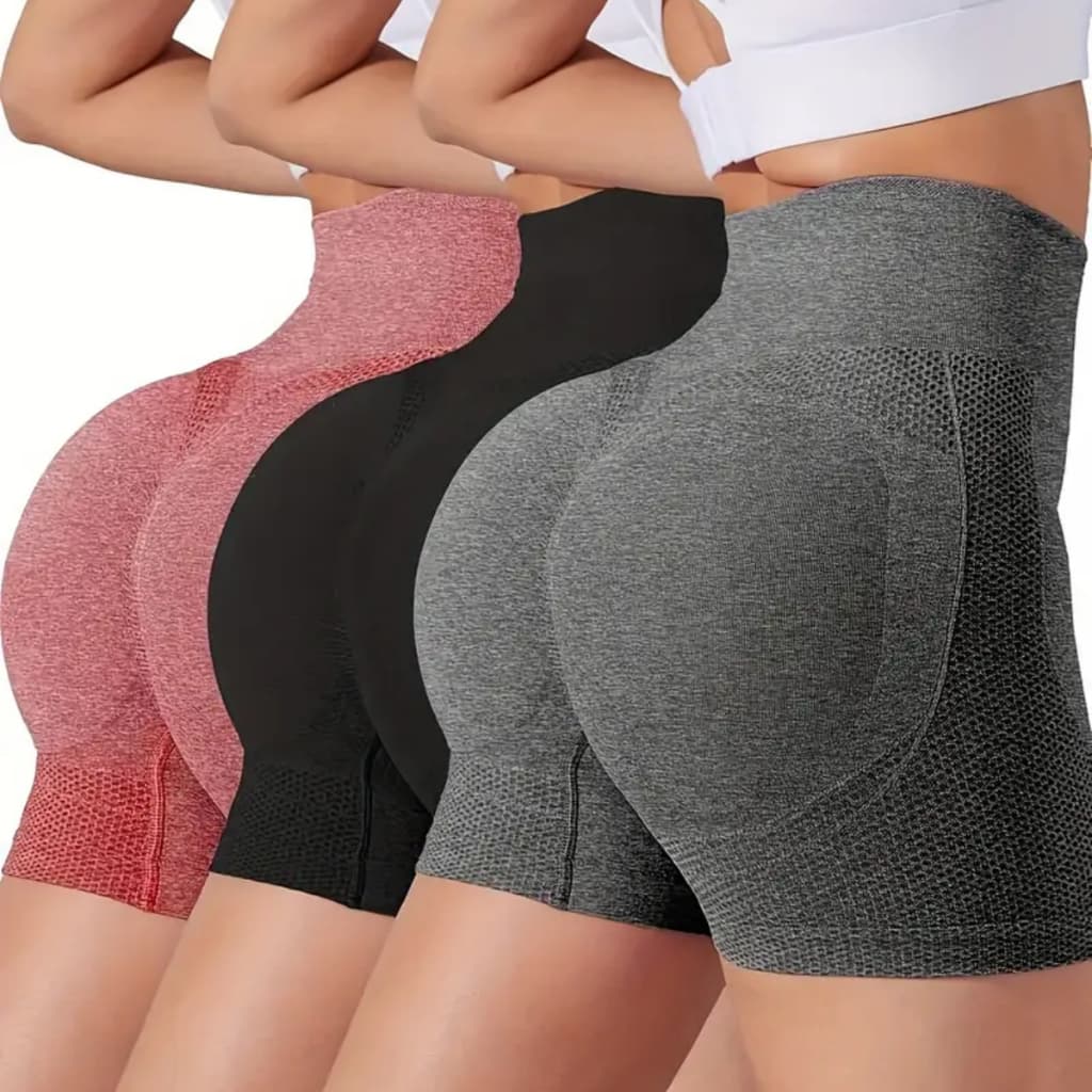 Kit 3 Shorts Fitness Feminino Cintura Alta Modelador para Treino e Academia