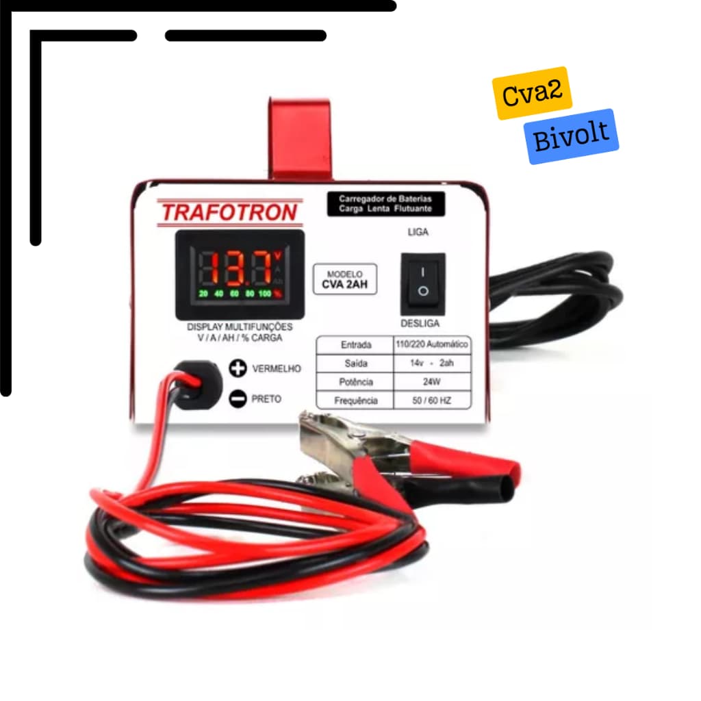 Carregador Bateria 12V Cva2ah com Display Multi Funções