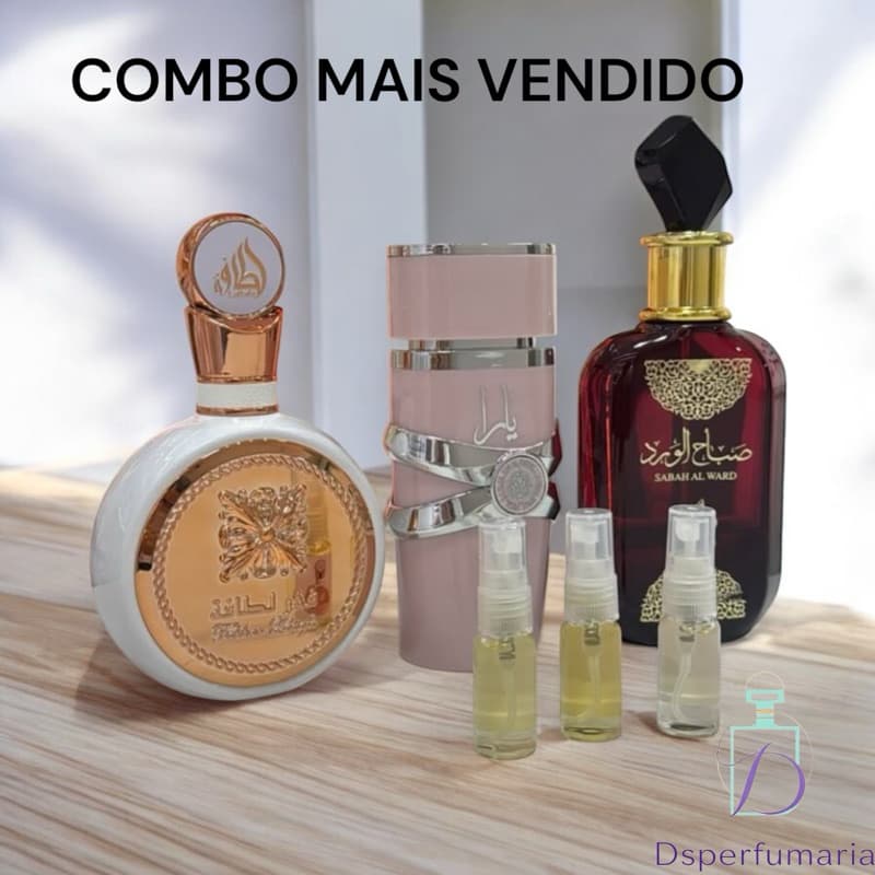 Kit 3 Perfumes de 2ml cada Árabes Importados Femininos - Alta Fixação ⭐️ Original Fakhar Feminino - Yara - Sabah Al Ward