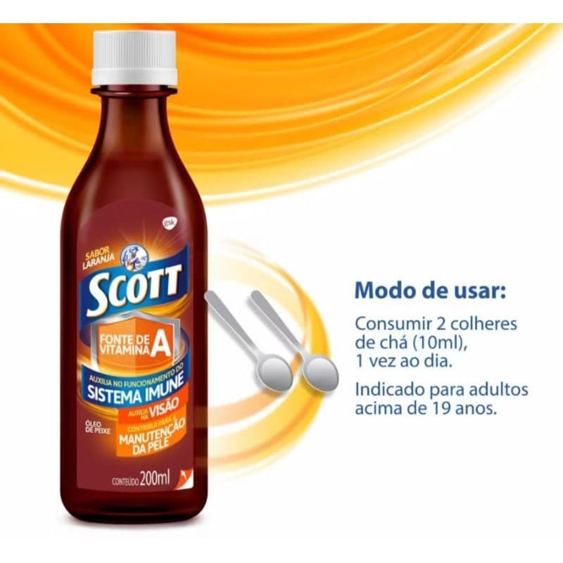 Kit 2UN Emulsão Scott Sabor Laranja Ou Morango c/ Óleo De Peixe 200ml Kit com 2UN de 200ml