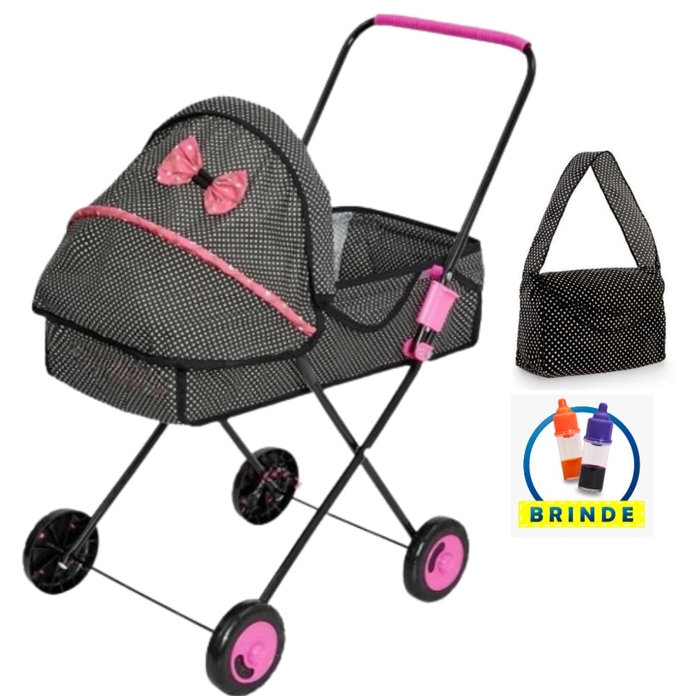 Carrinho De Boneca Berço Bebê Reborn Xikitinha  C/ Bolsa e Mamadeira cores