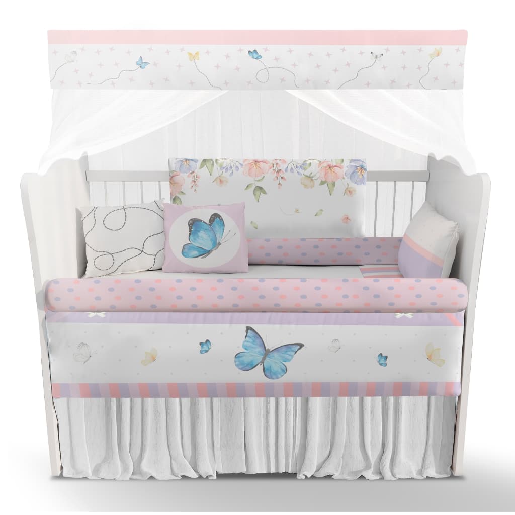 Kit Enxoval Kit Berço Borboletas Lilás Menina Delicado Flores KT567