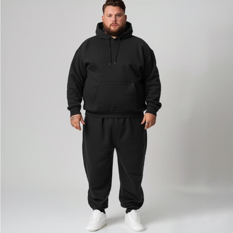 Conjunto Moletom Com Capuz  e Calça Moletom Slim Plus Size Masculino Liso Básico