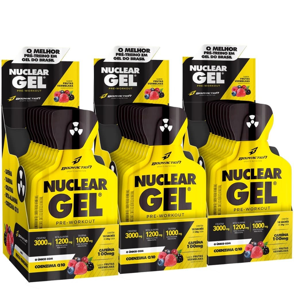 Kit 3x Pre Treino Nuclear Rush Gel - 30 Sachês Bodyaction