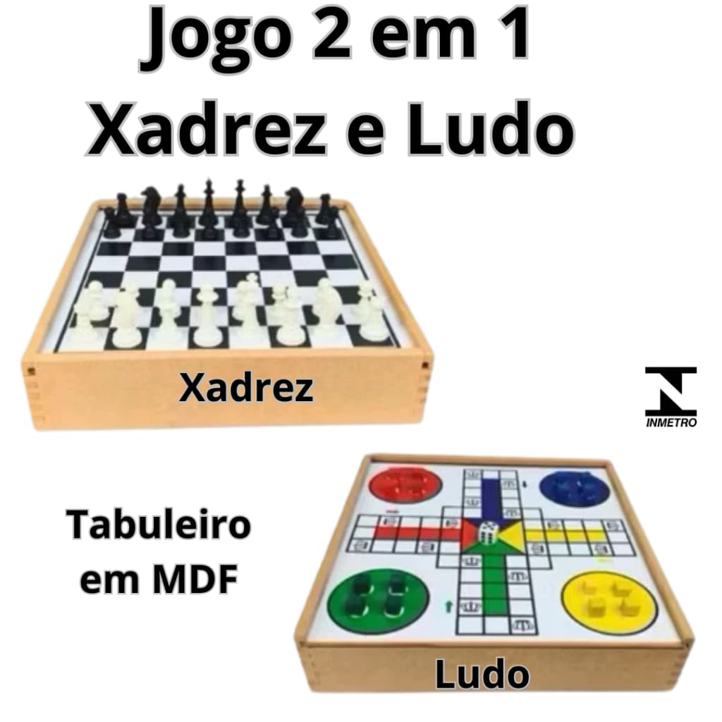 Jogo de Tabuleiro 2 em 1 Ludo e Xadrez Diversão para a Família Toda