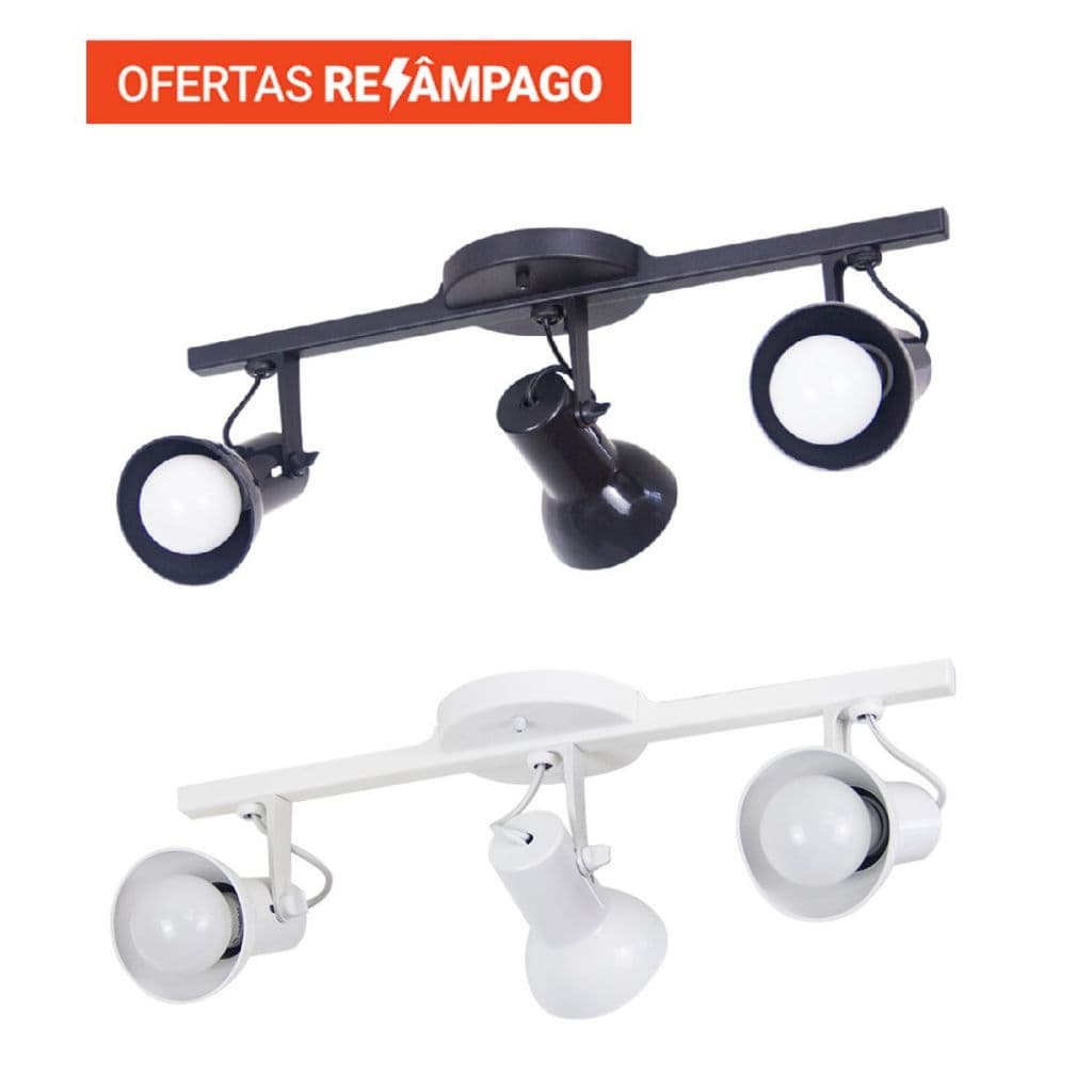 Luminaria de Teto Spot Trilho 3 Lampadas Direcionável Sobrepor E-27 110v/220v