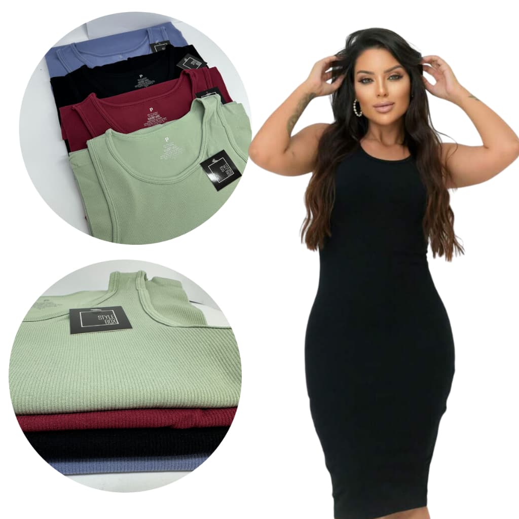 Vestido Feminino Midi Tubinho Canelado Vestido Longo Feminino Verão Sem Manga Elegante Moda Verão Tecido Confortavel