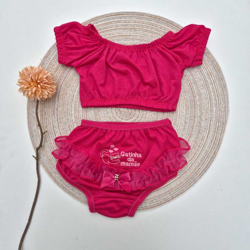 Conjunto Bebe Mini Blusa Ciganinha e Calcinha Bunda Rica com Babado Roupa de Bebe Menina Verão