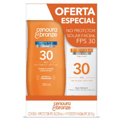 Cenoura e Bronze Kit Protetor Solar  FPS 30  200 ML e Protetor Facial FPS 30   50 ML