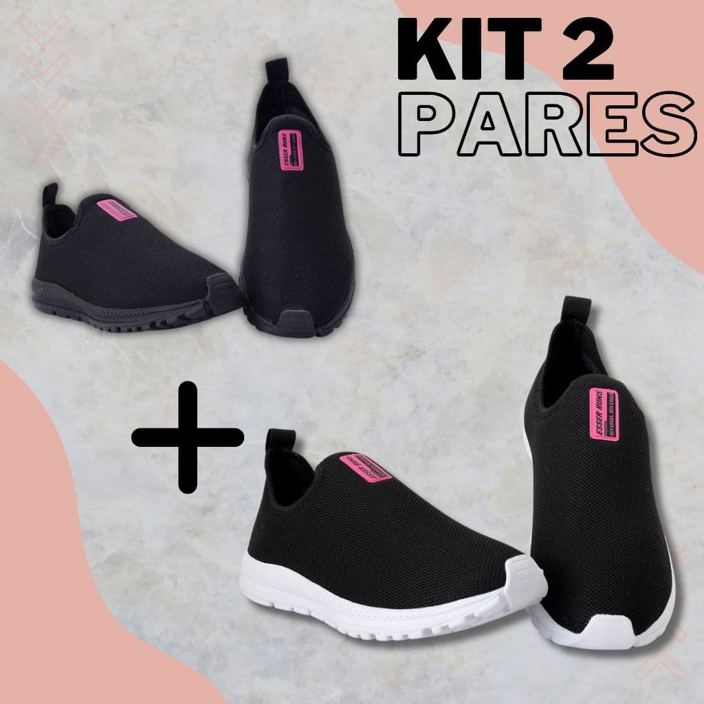 Kit 2 Tênis Meia Feminino Calce Fácil Botinha Ortopédico Esportivo Sneaker Slip On Casual confortável Academia