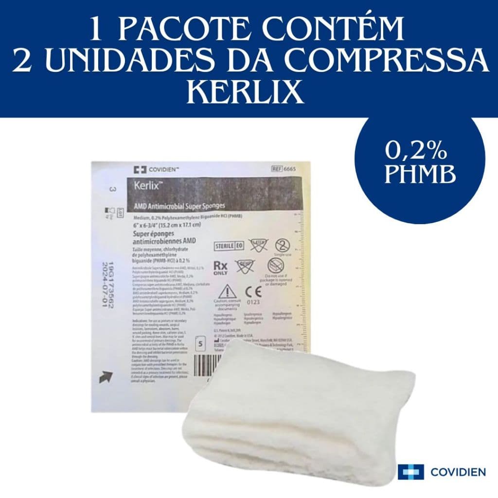 Kit 2 Un Compressa Kerlix Gaze AMD 15x17cm PHMB 0,2% Covidien Proteção Da Ferida Pacote
