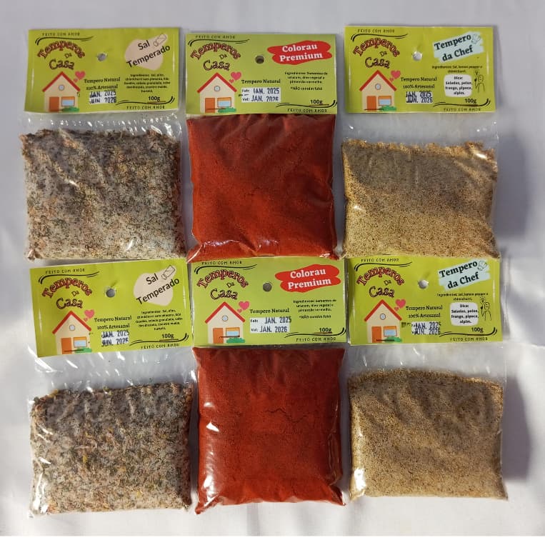 Kit 3 Temperos - Sal Temperado, Colorau Premium e Tempero da Chef 100g Cada