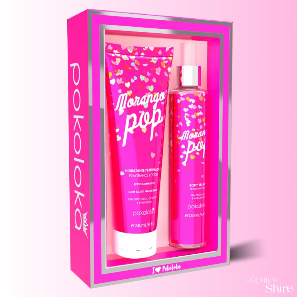 Kit Pokoloka Morango Pop Creme Hidratante 240ml + Desodorante Corporal Body Splash 250ml