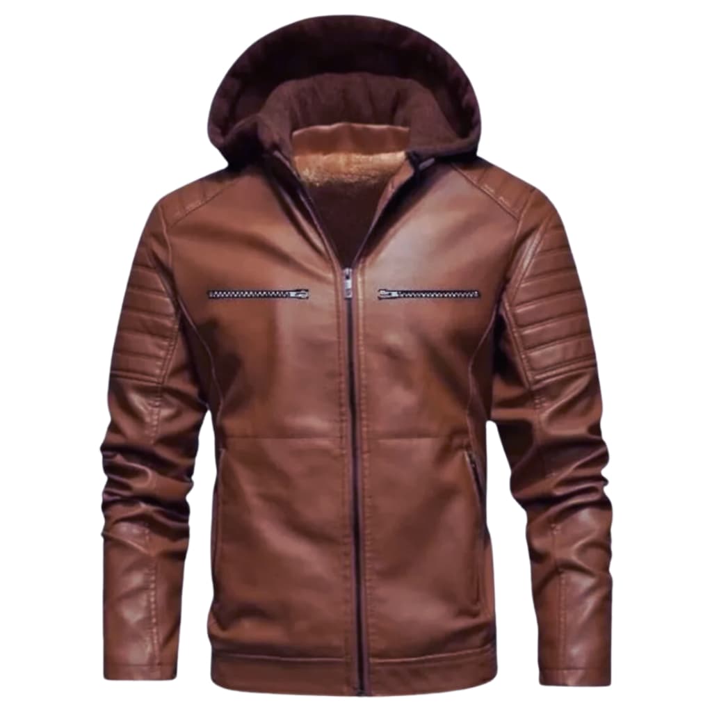 Jaqueta Couro Com Capuz Casaco Forrado Blusa De Frio Grossa Inverno