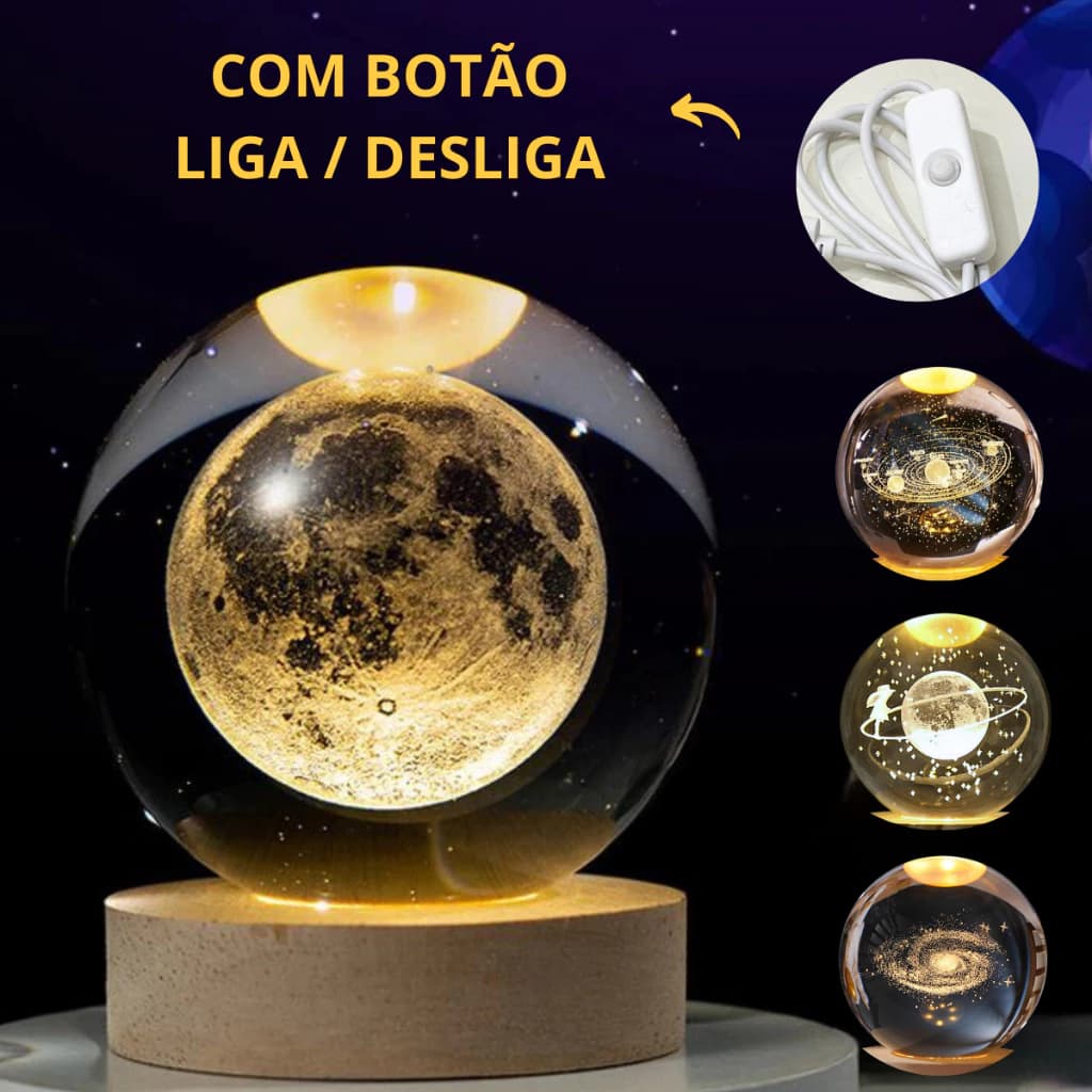 Luminária Decorativa LED USB Crystal Ball Gllowing Night Lamp Desktop Ornament Base de madeira Presente