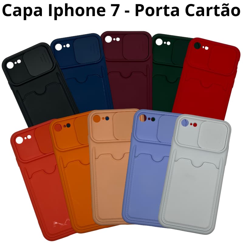 Capinha Case Iphone 7 CPCIP7 Capa c/ Porta Cartão Diversas Cores Resistente Protetora Segura